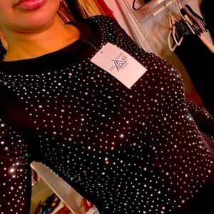 Black Rhinestone Embellished Top